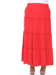 Plus Size Tiered Maxi Skirt - Red