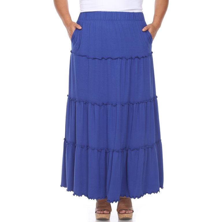 Plus Size Tiered Maxi Skirt - Royal