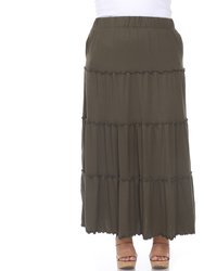 Plus Size Tiered Maxi Skirt - Olive