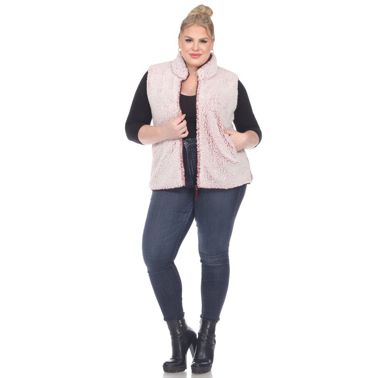 Plus Size Zip Up Sherpa Vest - Sheep Violet