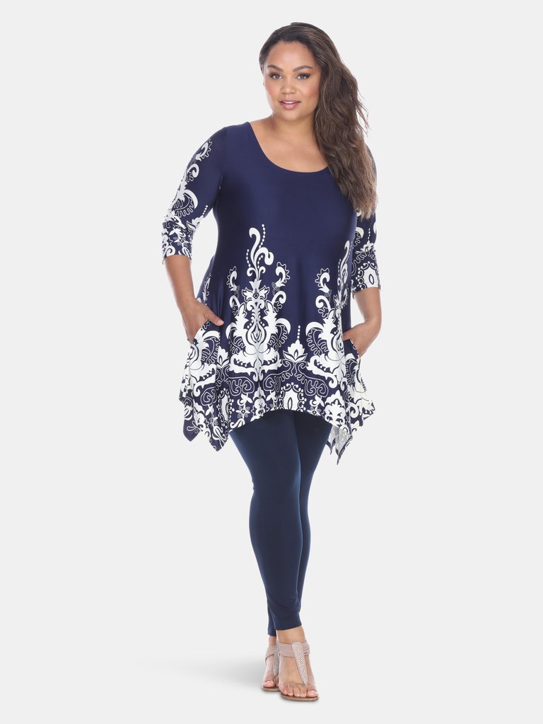 Plus Yanette Tunic Top - Navy/White