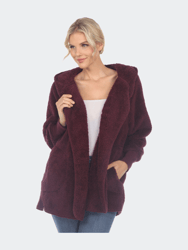 Plush Hooded Cardigan With Pockets - Purple