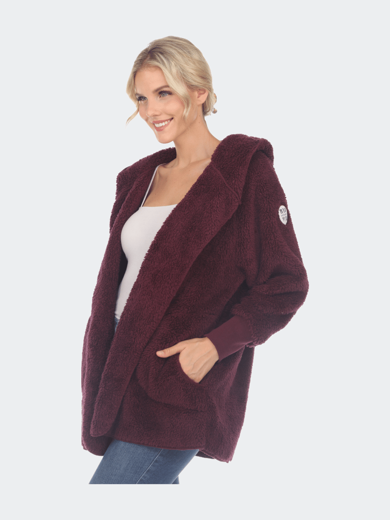Plush Hooded Cardigan With Pockets