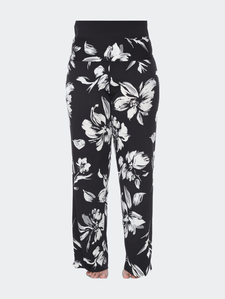 Printed Plus Size Palazzo Pants - Black