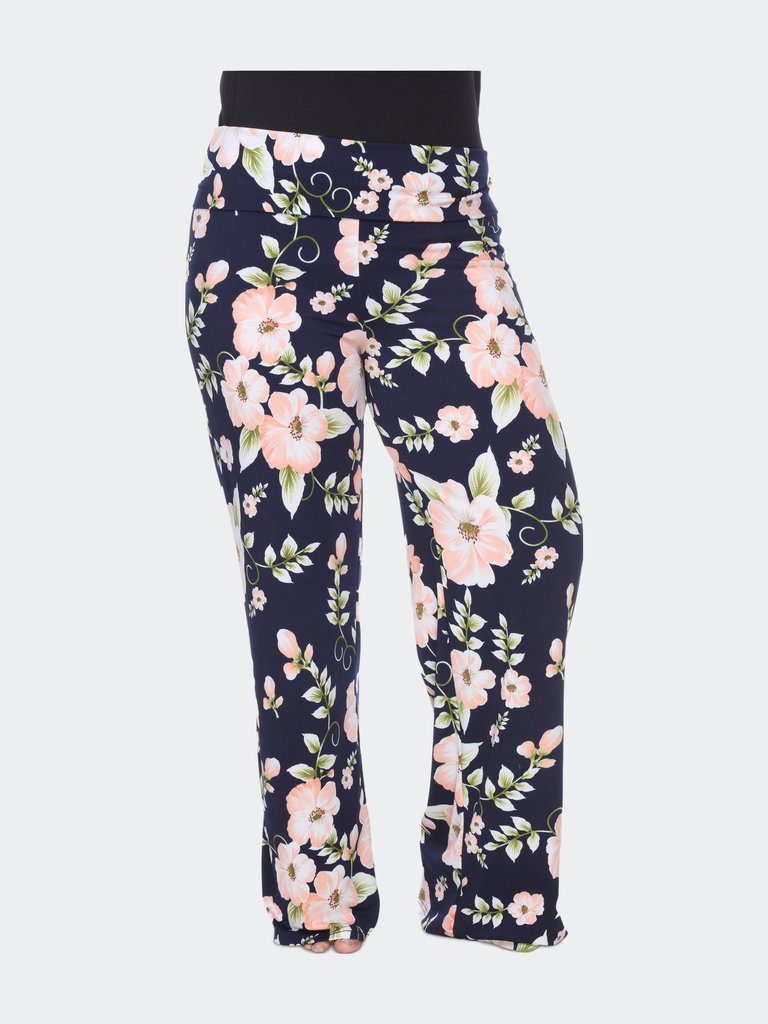 Printed Plus Size Palazzo Pants - Peach Flower