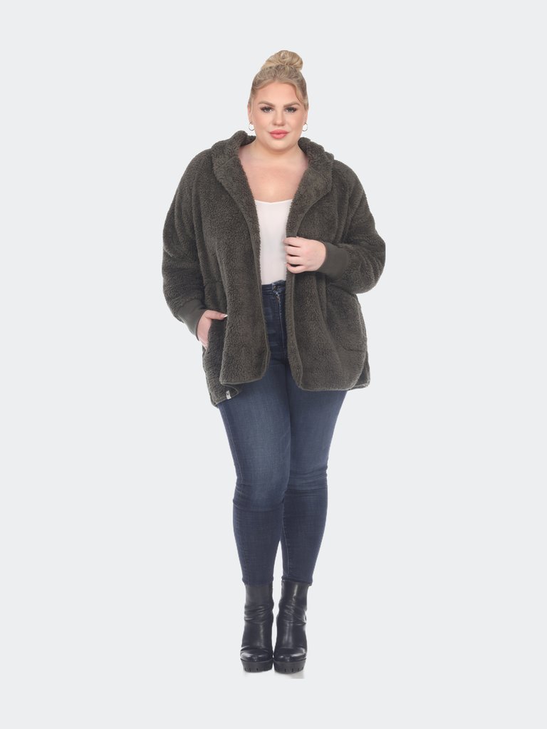 PS Plush Hooded Cardigan With Pockets - Army Green