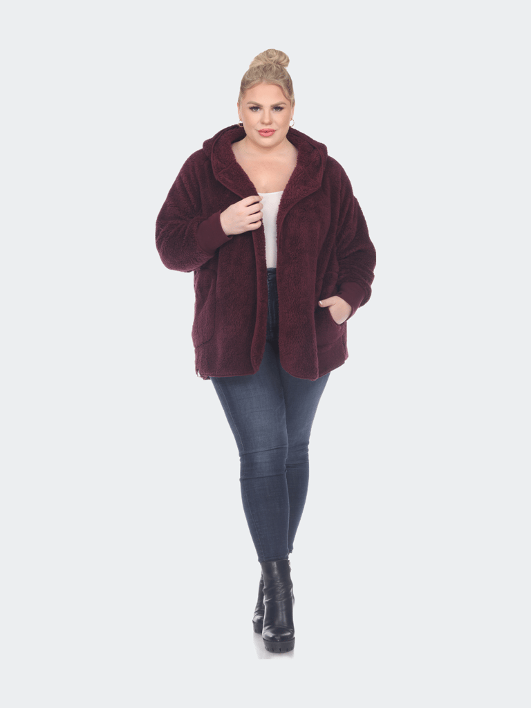 PS Plush Hooded Cardigan With Pockets - Purple