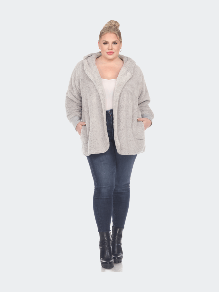 PS Plush Hooded Cardigan With Pockets - Grey