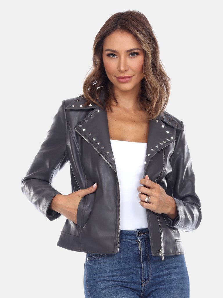 PU Faux Leather Jacket - Grey