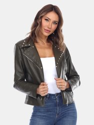 PU Faux Leather Jacket - Olive
