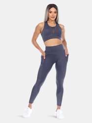 Racer Back Sports Bra & Mesh Leggings Set - Blue