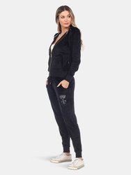 Rhinestone 2 Piece Velour Tracksuit Set