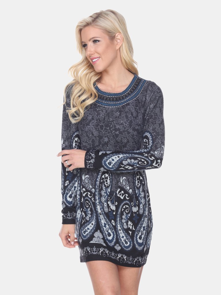 Sandrine Embroidered Sweater Dress - Black