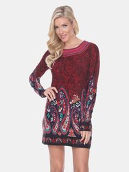 Sandrine Embroidered Sweater Dress - Dark Red