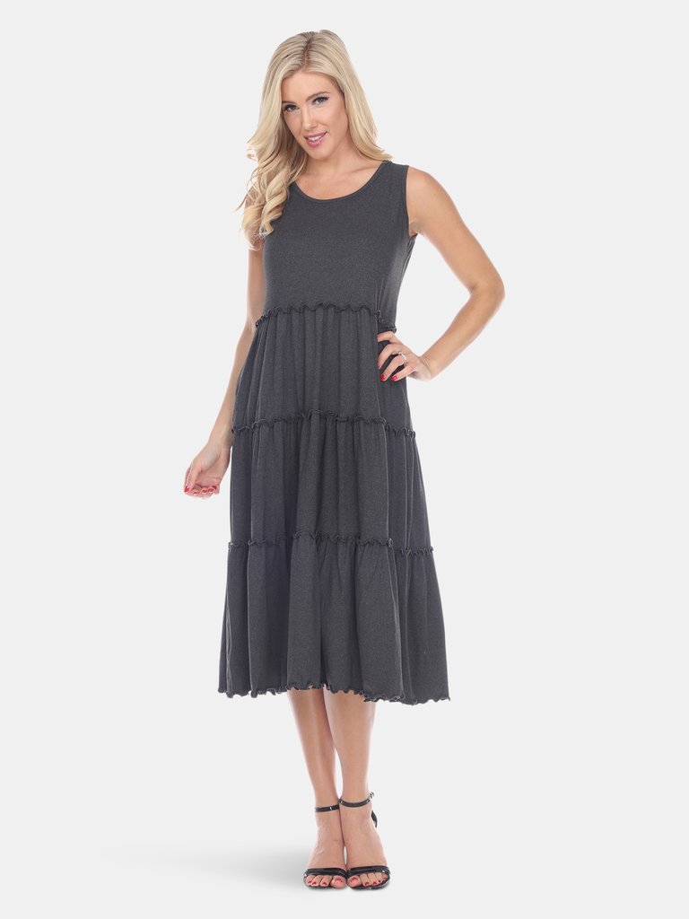 Scoop Neck Tiered Midi Dress - Charcoal