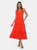 Scoop Neck Tiered Midi Dress - Red