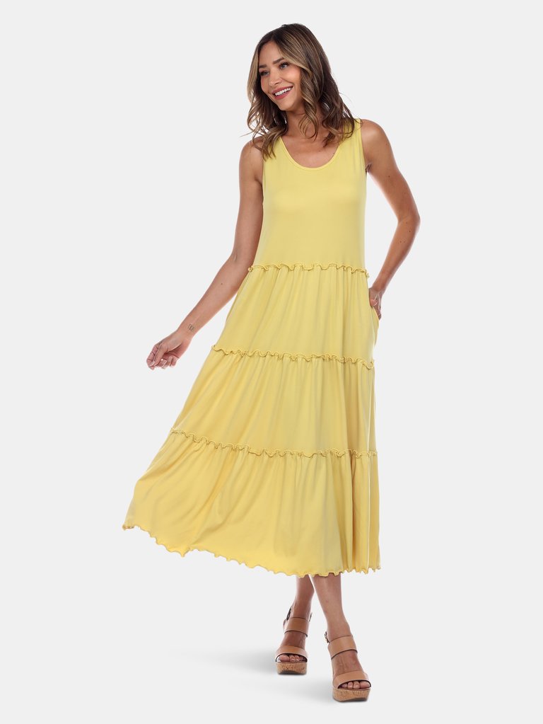 Scoop Neck Tiered Midi Dress - Yellow