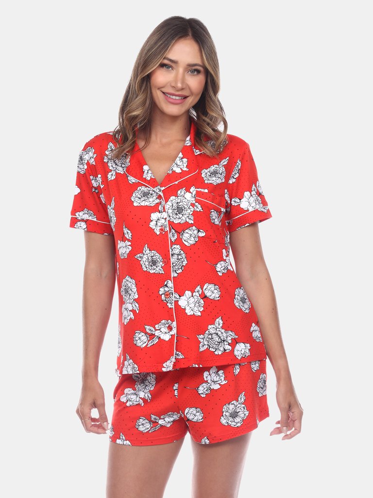 Short Sleeve Floral Pajama Set - Red