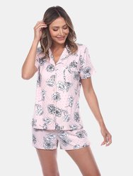 Short Sleeve Floral Pajama Set - Rose