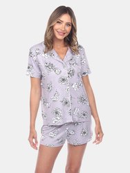 Short Sleeve Floral Pajama Set - Grey
