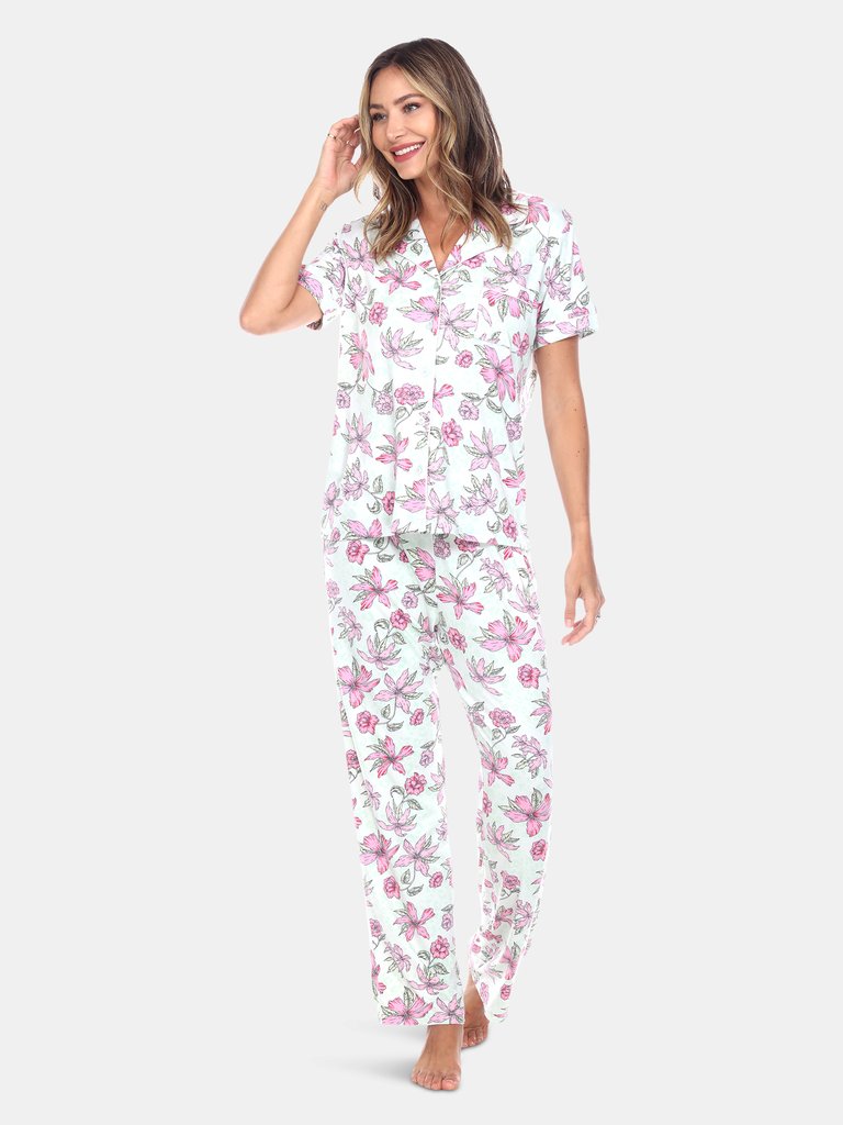 Short Sleeve & Pants Tropical Pajama Set - Mint/Pink