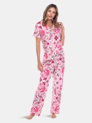 Short Sleeve & Pants Tropical Pajama Set - White/Pink