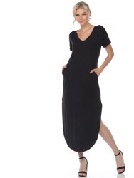 Short Sleeve V-Neck Maxi Dress