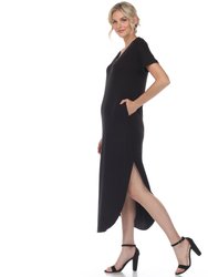 Short Sleeve V-Neck Maxi Dress