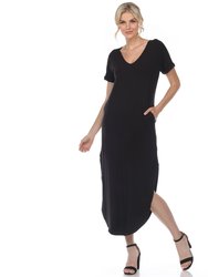 Short Sleeve V-Neck Maxi Dress - Black