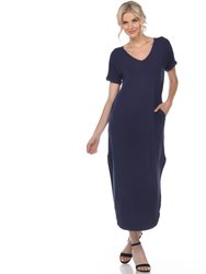 Short Sleeve V-Neck Maxi Dress