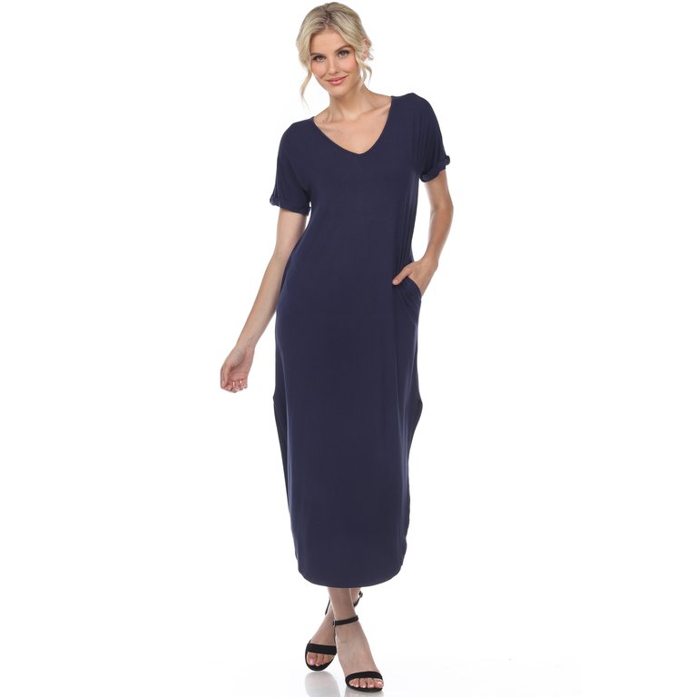 Short Sleeve V-Neck Maxi Dress