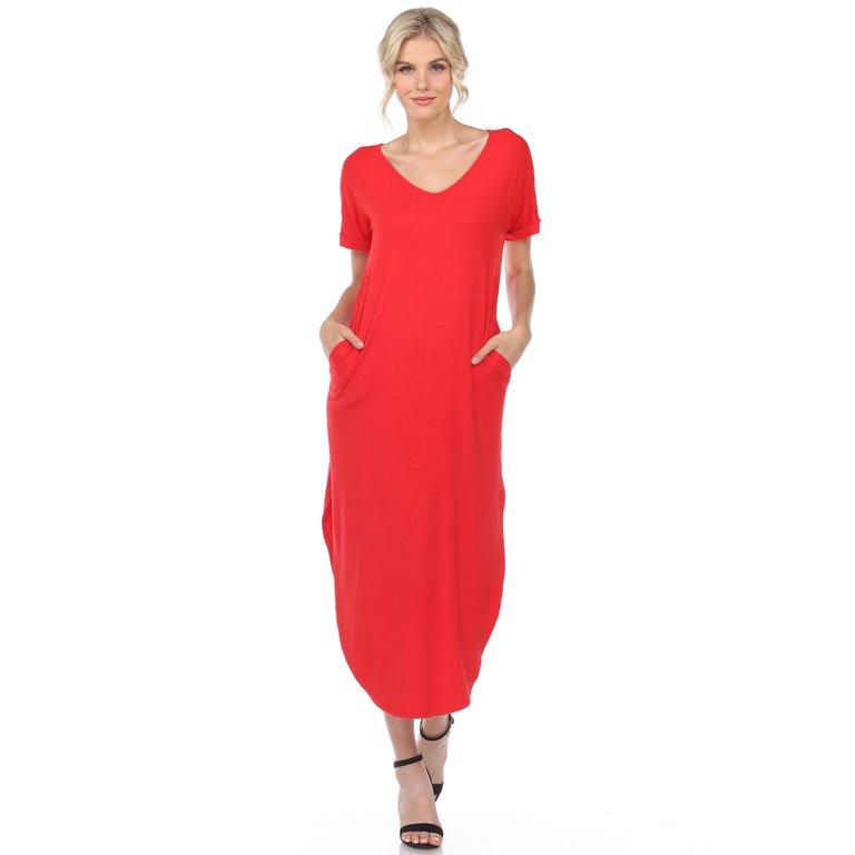 Short Sleeve V-Neck Maxi Dress