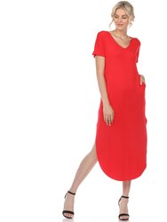 Short Sleeve V-Neck Maxi Dress - Red