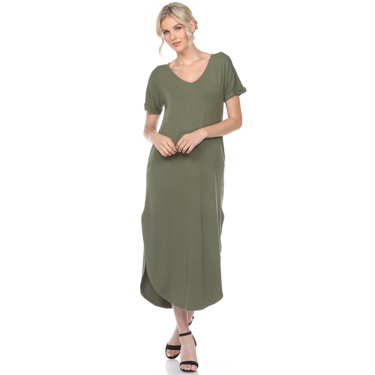 Short Sleeve V-Neck Maxi Dress