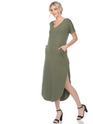 Short Sleeve V-Neck Maxi Dress