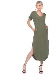Short Sleeve V-Neck Maxi Dress - Olive