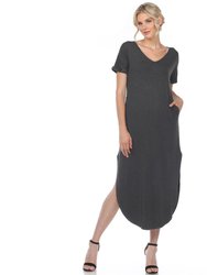 Short Sleeve V-Neck Maxi Dress - Charcoal