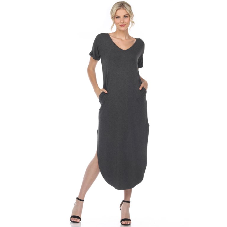 Short Sleeve V-Neck Maxi Dress