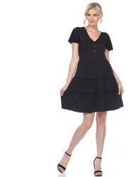 Short Sleeve V-Neck Tiered Dress