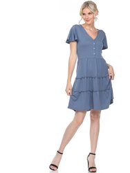 Short Sleeve V-Neck Tiered Dress