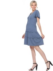 Short Sleeve V-Neck Tiered Dress