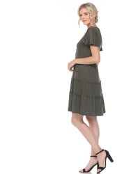 Short Sleeve V-Neck Tiered Dress