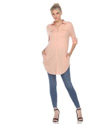 Stretchy Button-Down Tunic - Dusty Pink