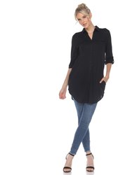 Stretchy Button-Down Tunic - Black