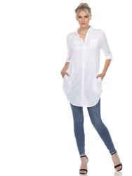 Stretchy Button-Down Tunic - White