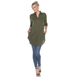 Stretchy Button-Down Tunic - Olive