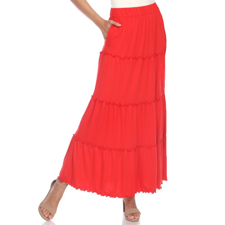 Tiered Maxi Skirt - Red