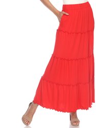 Tiered Maxi Skirt - Red