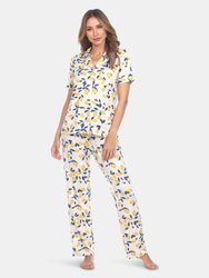 Tropical Print Pajama Set - Beige/Lemon