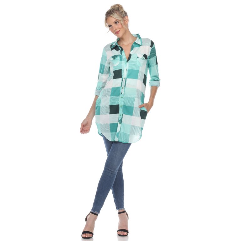 Women Plaid Tunic Shirt